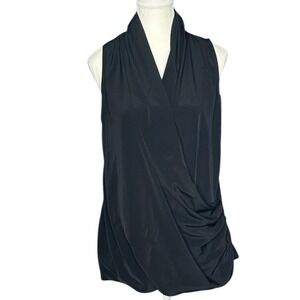 Pleione Womens Black Draped Wrap Front Sleeveless V-Neck Blouse Top‎ WAM52447 L